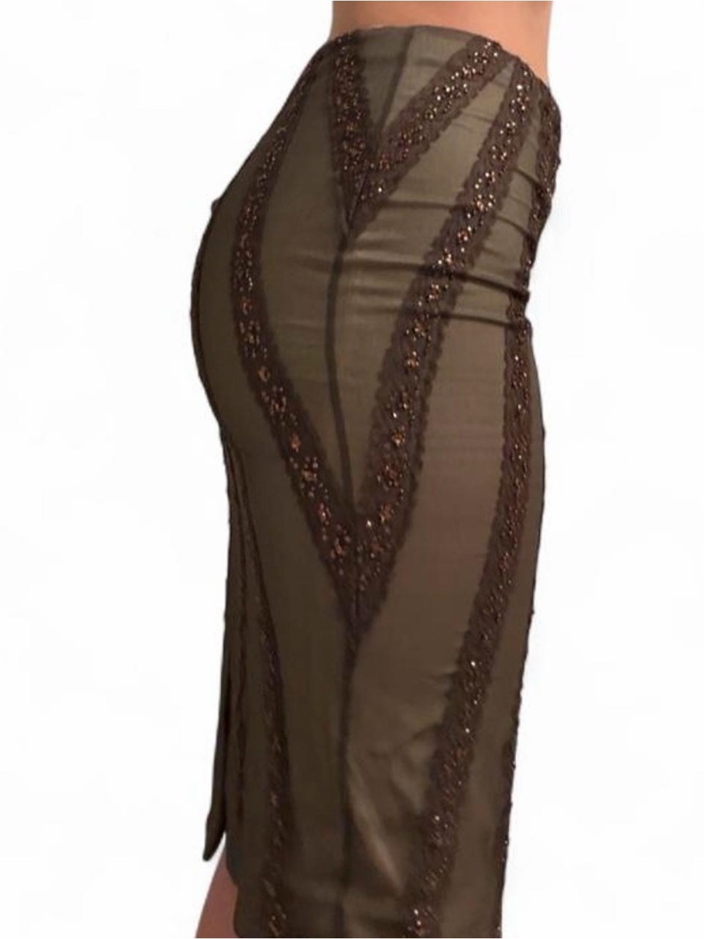Rare Mandalay 100% Silk Beaded Sequin Midi Skirt 1 of 1 Y2K - Picture 3 of 7
